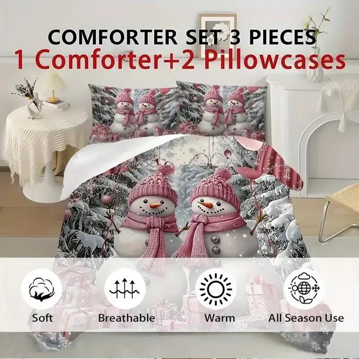 Ensemble de housse de bonhomme de neige de Noël avec chapeaux roses