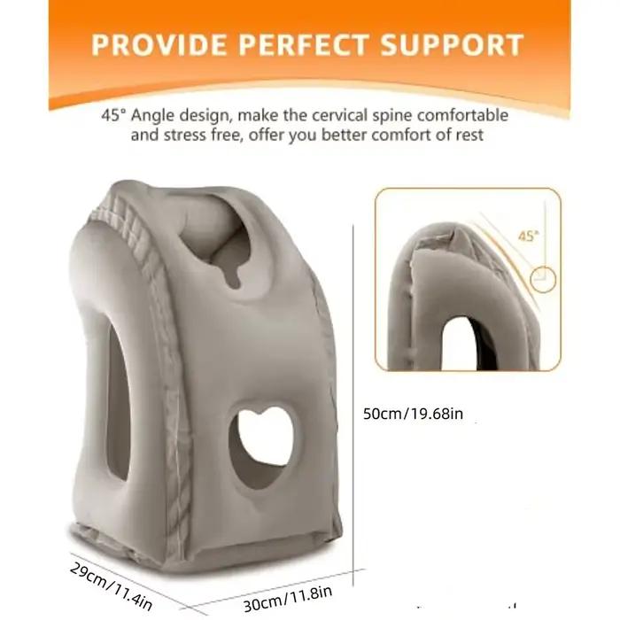Coussin de Voyage Gonflable Amélioré avec Support de Tête et Menton pour Avion, Voiture, Bureau – Oreiller de Repos pour le Cou