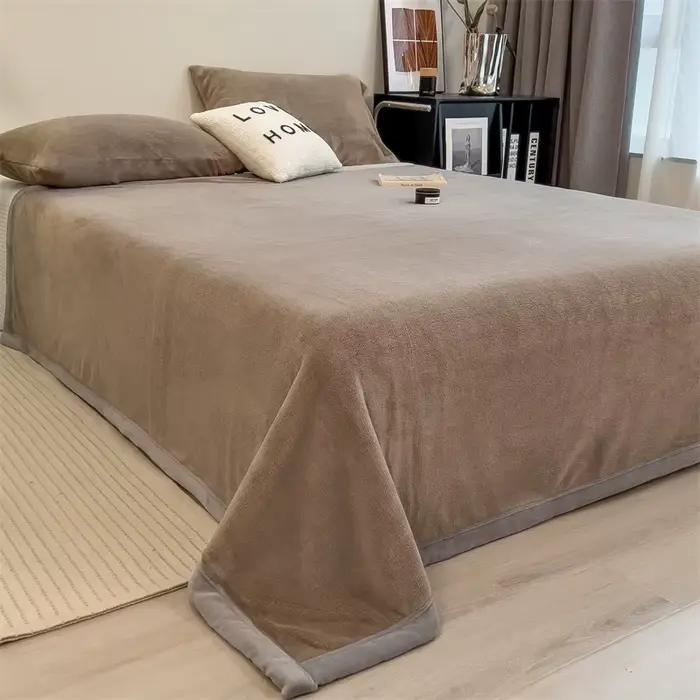 Couverture en velours de lait double couche couleur unie, épaisse et chaude, pour lit et canapé, simple ou double, drap épais pour lit