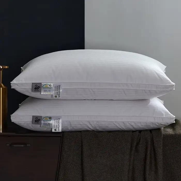 Oreiller en duvet d'oie de qualité hôtel 5 étoiles, avec soutien du cou 3D, tissu 100% coton à rebond lent pour un sommeil confortable