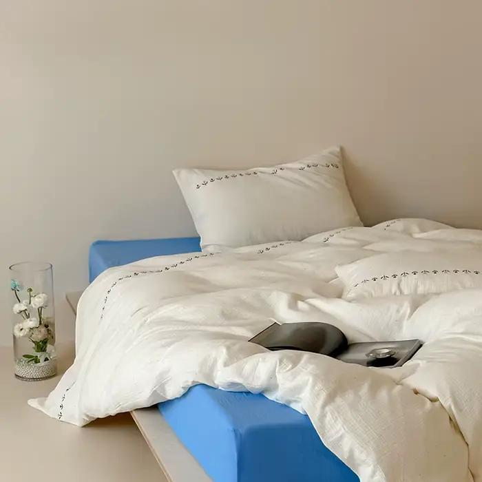 Parure de lit 100 % coton double épaisseur en gaze avec drap-housse