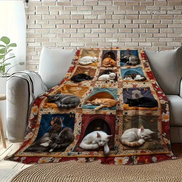 Couverture à motif de chat mignon, couverture chaude et confortable pour canapé-lit, canapé, voyage en camping, le meilleur cadeau.