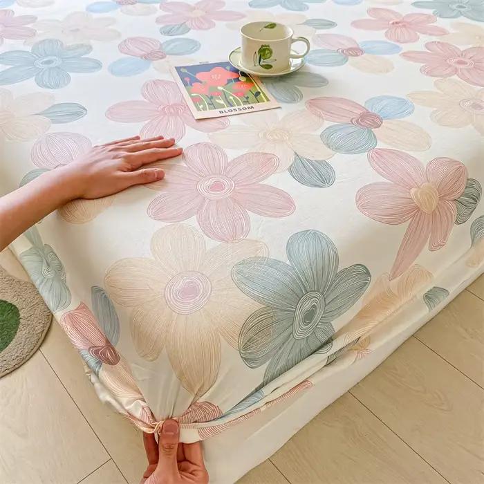 Ensemble drap-housse et taies d'oreiller 100 % coton ou 1 drap imprimé floral, protège-matelas, couvre-lit simple ou double en coton
