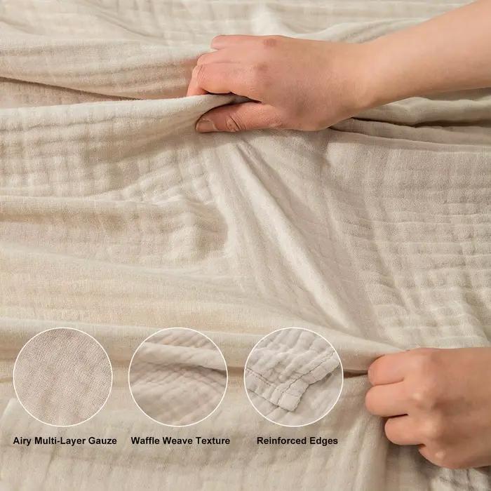 Couverture en mousseline 100% coton, couverture légère à 6 couches pour lit, gaze respirante pré-lavée pour superposition de literie, confort toute saison