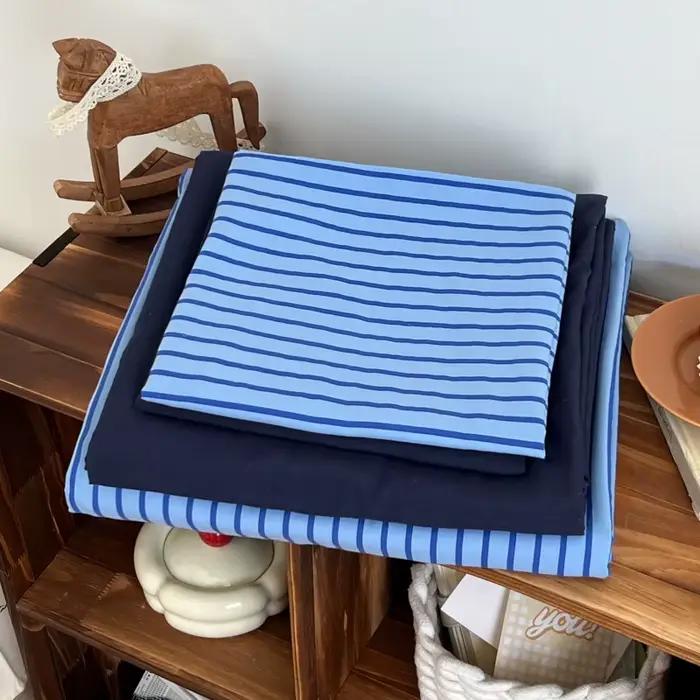 Ensemble de literie INS Style à rayures bleues, housse de couette, taie d'oreiller avec drap de lit, vêtements de maison, ensembles de draps pour chambre de garçons et filles
