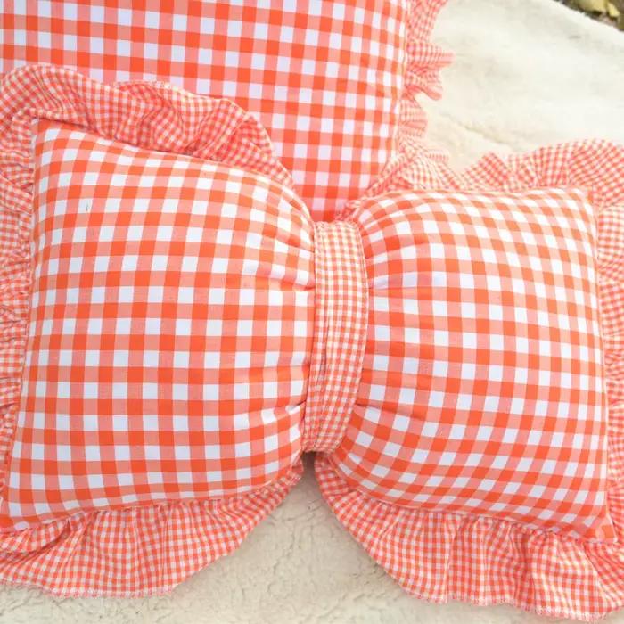 Housse de coussin imprimée à carreaux à volants français