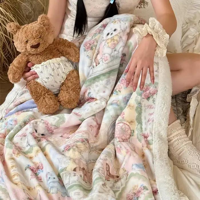 Couverture d'automne et d'hiver en forme de cœur pour fille mignonne, couverture châle de sieste pour canapé et bureau, couverture couvrant, imprimé tricoté, cachemire corail épais