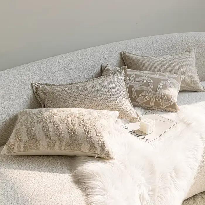 Housse de coussin lombaire en Jacquard crème française