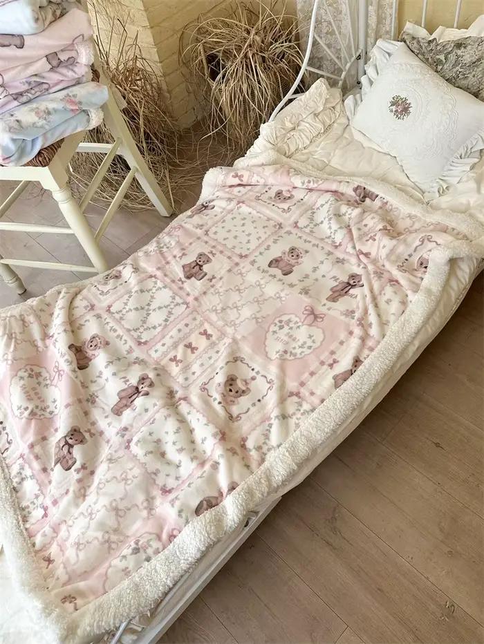 Couverture d'automne et d'hiver en forme de cœur pour fille mignonne, couverture châle de sieste pour canapé et bureau, couverture couvrant, imprimé tricoté, cachemire corail épais