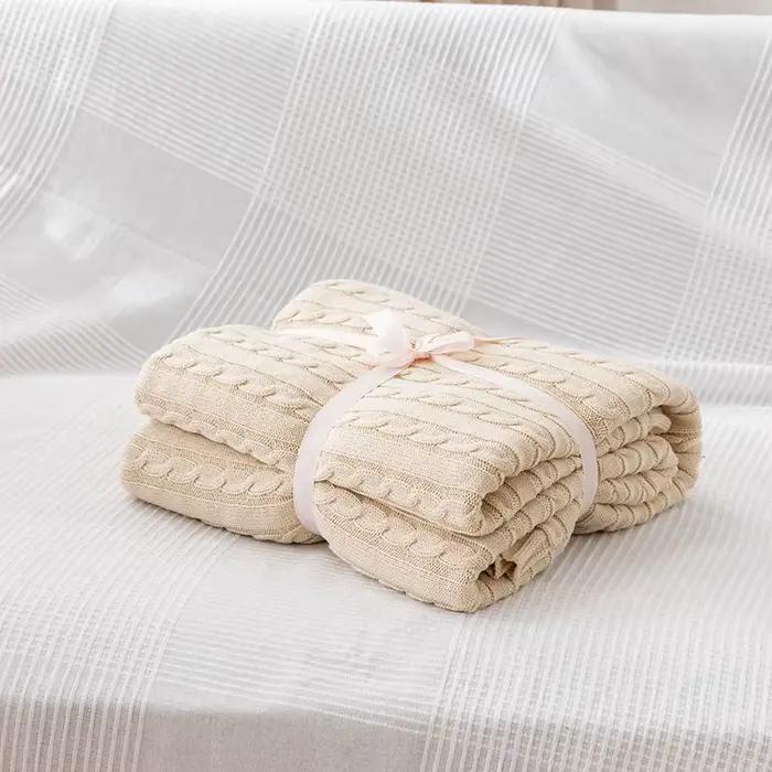 Couverture tricotée en pur coton pour lit