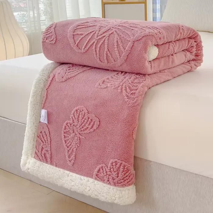 Couverture en polaire jacquard papillon avec motif 3D exquis, épaisse et chaude, en fausse laine d'agneau, pour lit et canapé, printemps-automne