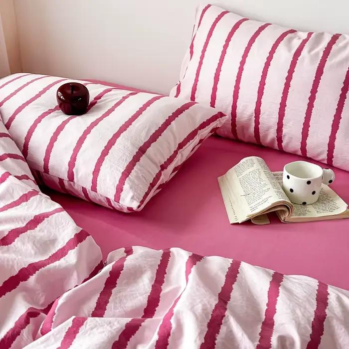 Housse de couette rayée rose