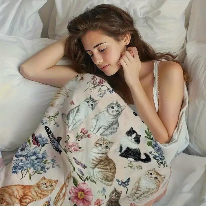 Couverture personnalisée pour chat avec motif floral et papillon