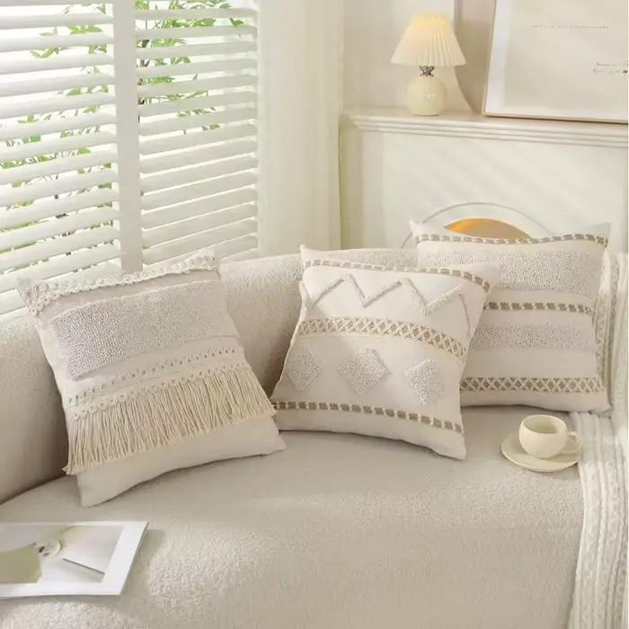 Housse de coussin bohème en coton et lin
