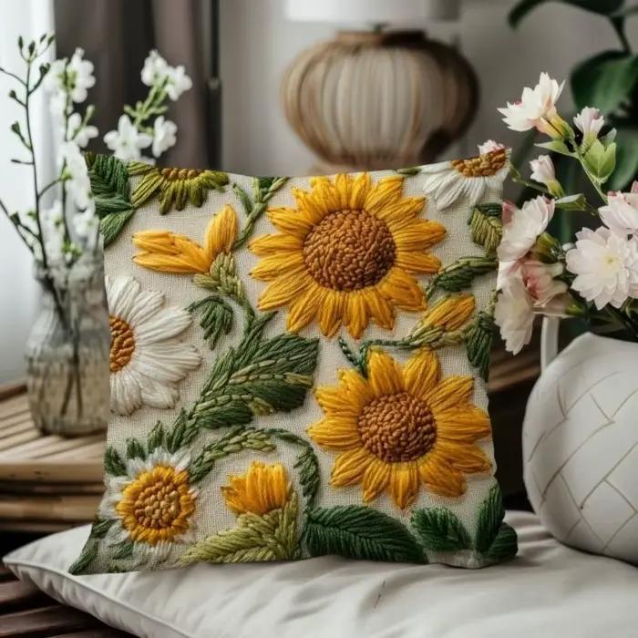 Taie d'oreiller Vintage tournesol 45x45cm, taie d'oreiller imprimée pour canapé, moelleuse et douce, carrée, pour chambre à coucher, décoration de la maison