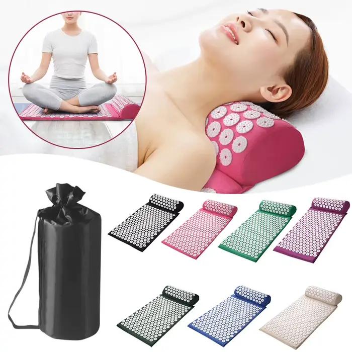 Oreiller d'acupression avec sac de rangement pour coussinets de Massage du cou, du dos et des pieds, ensemble d'oreillers pour tapis d'acupression, améliore la Circulation sanguine
