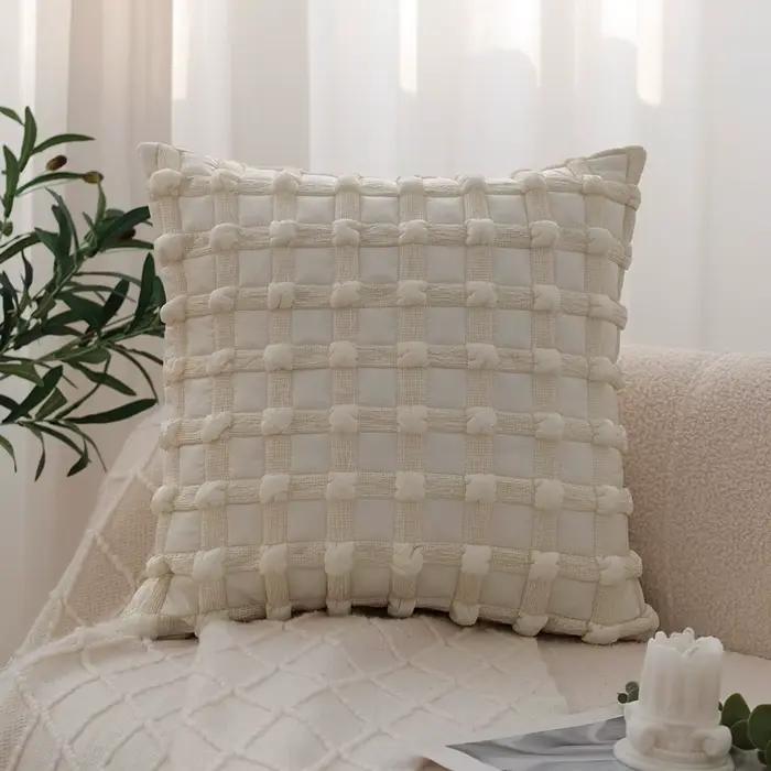Housse de coussin décorative matelassée douce à carreaux pour canapé