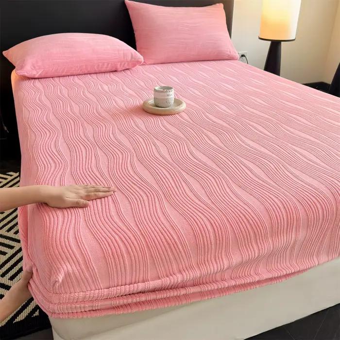 Drap-housse en velours de lait épais à rayures sculptées, housse de matelas douce et chaude pour l'hiver, housse de lit anti-saleté, livraison directe, 1 pièce, 2025