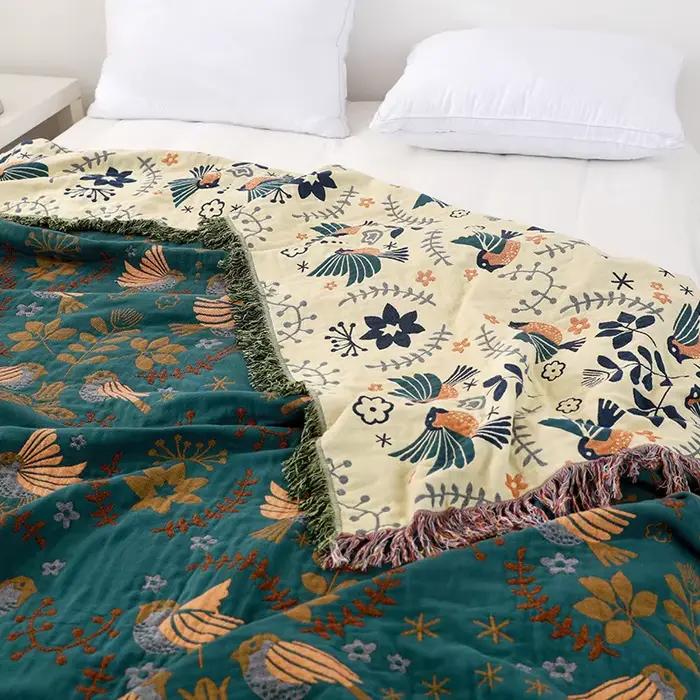 Couverture à carreaux décoratifs en coton Style Boho