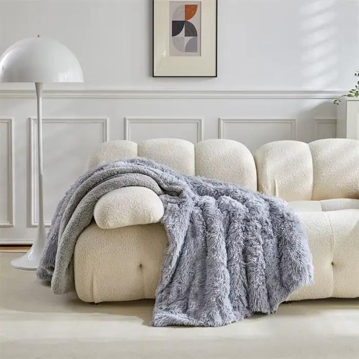 2025 nouveau Double vison polaire agneau couverture en coton corail polaire crème glacée cheveux longs couverture couleur unie Simple canapé couverture