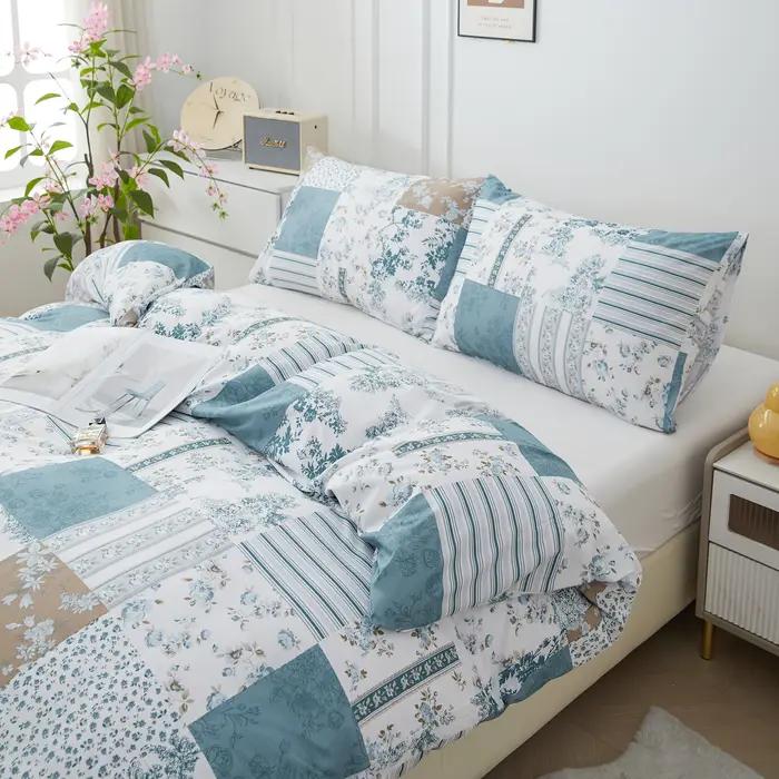Parure de lit à fleurs bleues, ensemble de housse de couette imprimée en 3D, doux, simple, double, décoration de maison, ensemble de housse de couette, cadeau d'anniversaire mignon pour filles