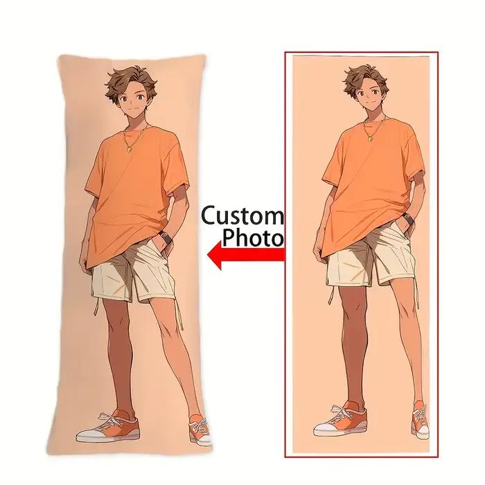Oreiller long personnalisé avec photo de couple d'anime