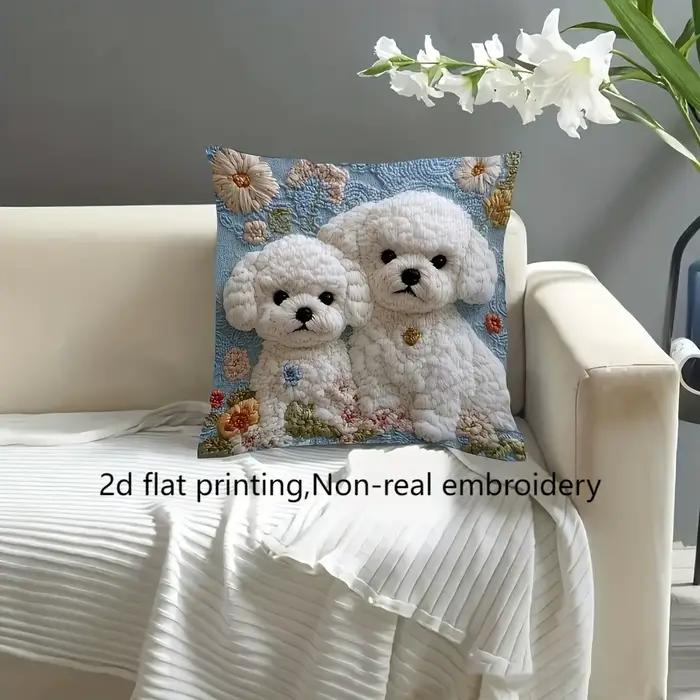 Adorable oreiller caniche 2D imprimé plat : un charmant ajout à votre décoration intérieure Housse de coussin de canapé
