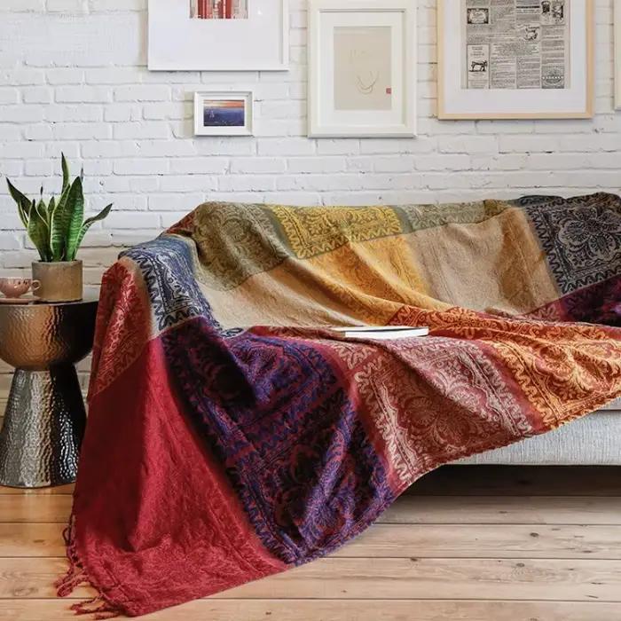 Grande couverture à carreaux Boho romantique bohème Chenille jeter Jacquard Gaint housse de canapé Plaid glands décoratif canapé chaise couverture