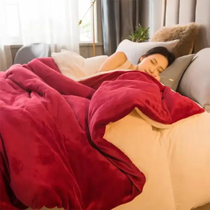 Couverture Sherpa en flanelle Double couche rouge