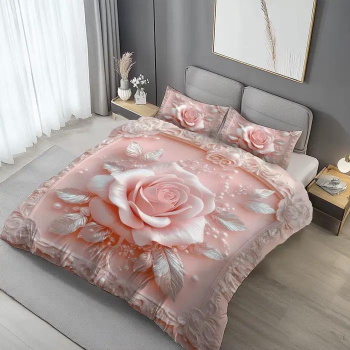 Latacaca 2/3 pièces ensemble de housse de couette Rose Rose