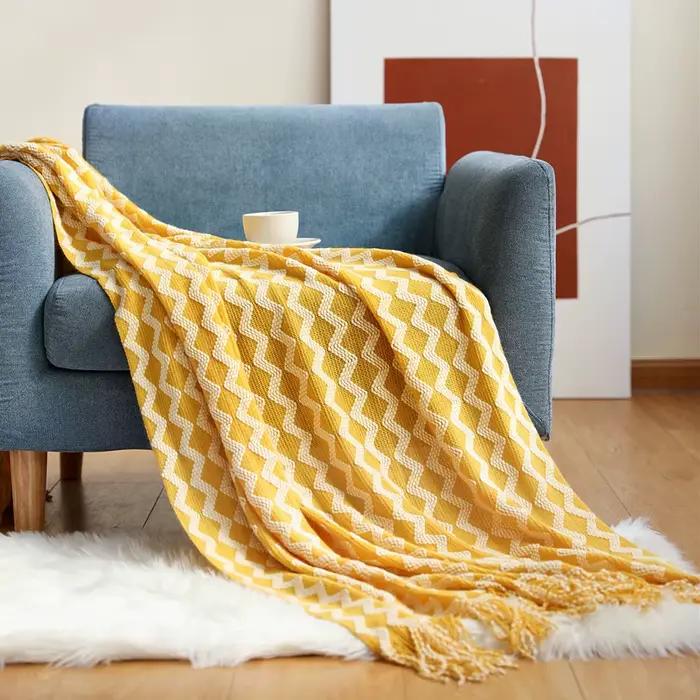 Textile City-Couverture tricotée en cachemire et laine, motif géométrique, couverture pondérée en jacquard, chaud, Pashmina, chambre à coucher, 216.239., 130x200