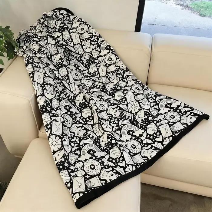 Couverture à colorier soi-même avec 24 feutres – Couverture artistique lavable pour personnalisation créative et motifs, idéale pour les fêtes
