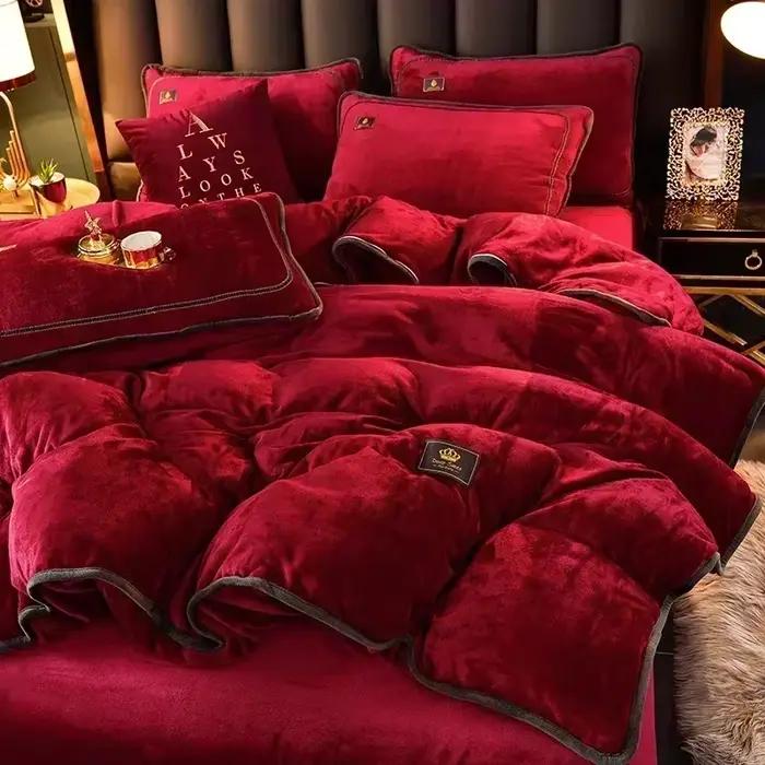 Ensemble de housse de couette en velours de lait haut de gamme avec drap de lit et taies d'oreiller