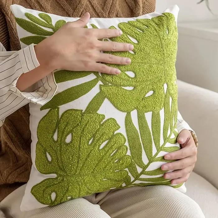 Housse de coussin en toile de coton avec broderie florale, taie d'oreiller décorative pour l'extérieur, campagne américaine, pour salon