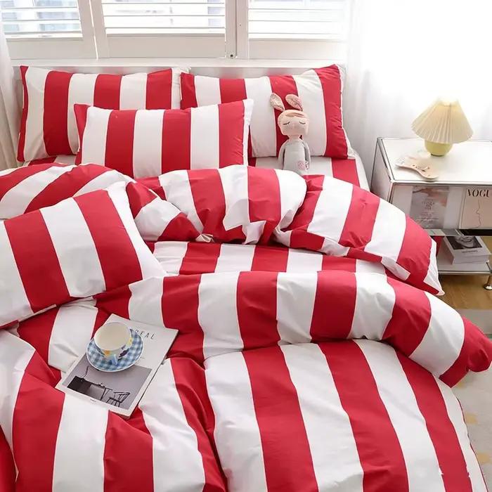 Ensemble de housse de couette à rayures rouges