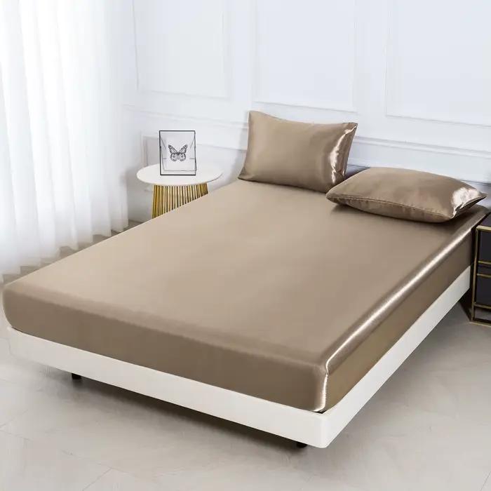 Ensemble de draps-housses de couleur unie, 3 pièces, 1 drap de lit avec 2 housses d'oreiller, tissu satiné, doux, confortable et respirant, pour chambre à coucher