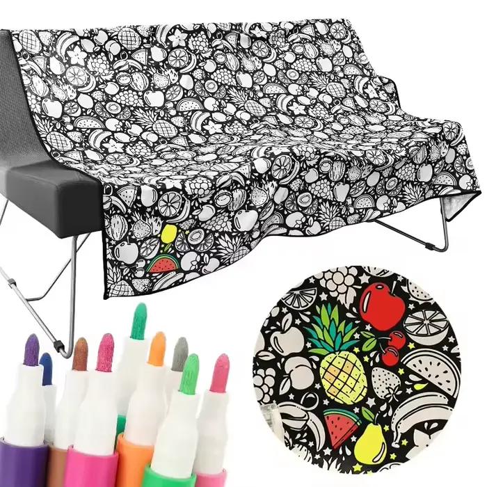 Couverture à colorier soi-même, couverture à motifs personnalisable créative avec marqueurs, couverture à colorier DIY pour activité artistique et artisanale de vacances