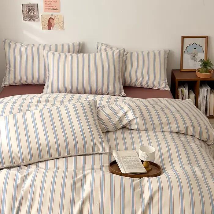 Linge de lit 100% coton housse de couette rayure Queen Size 40s