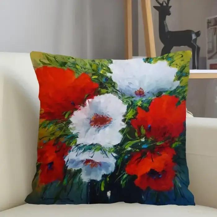 Taie d'oreiller carrée coquelicot personnalisée