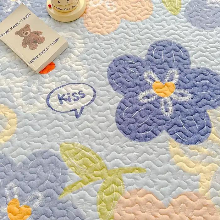 Couvre-lit matelassé imprimé floral en coton épais