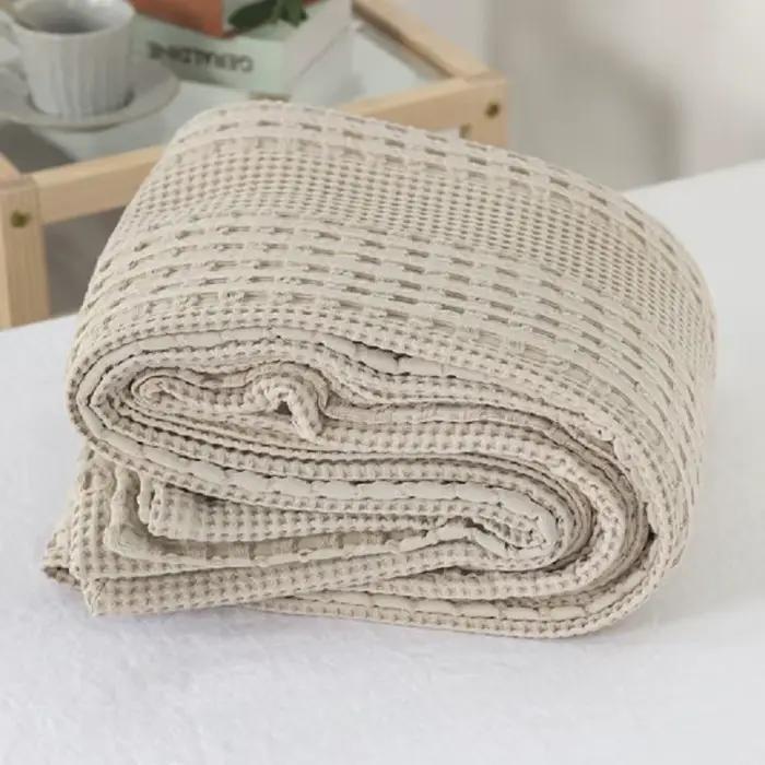 Couverture de jet de canapé en coton à carreaux gaufré, couvertures de couette d'été climatisées pour lits, drap de lit doux pour la maison, couvre-lit solide
