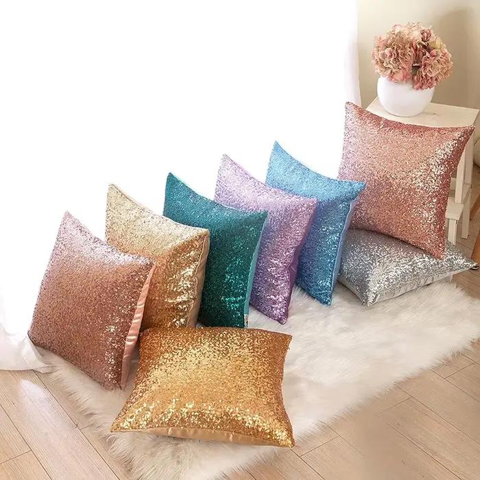 Housses de coussin à paillettes dorées 40x40cm