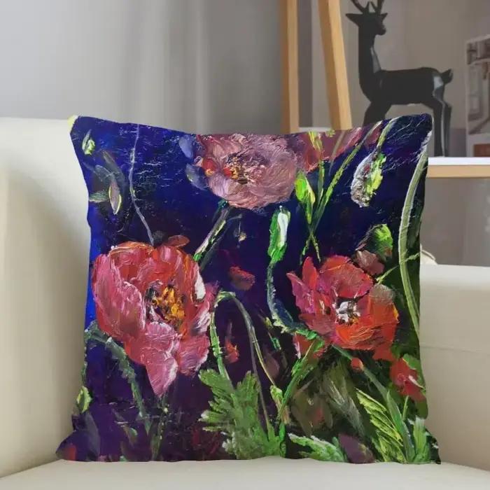 Taie d'oreiller carrée coquelicot personnalisée