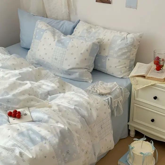 Ensemble de housse de couette bleue 3 pièces (1 * housse de couette + 2 * taie d'oreiller, sans noyau), parure de lit bleue, douce et confortable