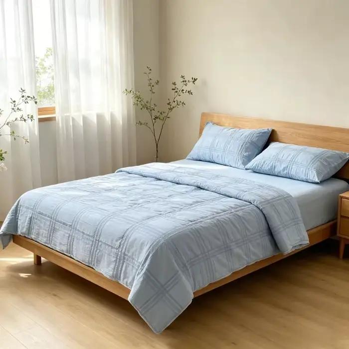 Ensemble de linge de lit en seersucker respirant toutes saisons