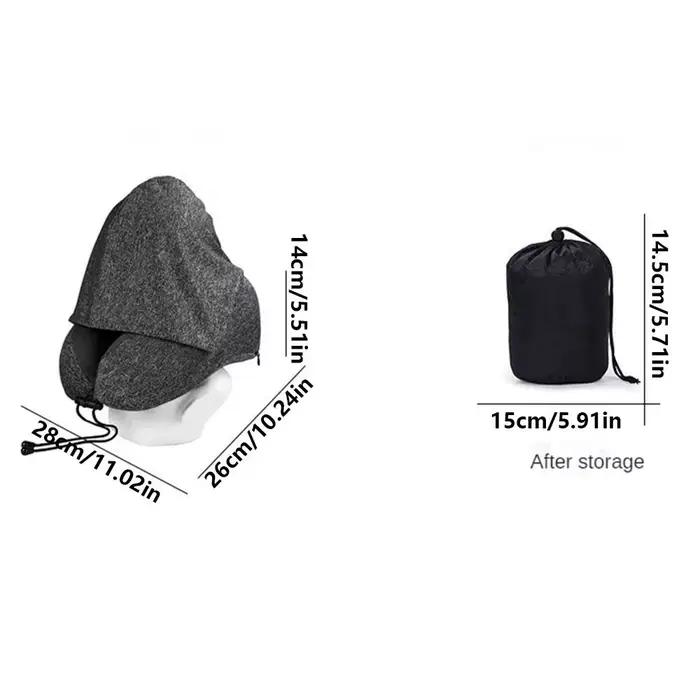 Oreiller de voyage amovible avec housse lavable et sac de rangement, oreiller à capuche réglable et confortable en forme de U avec capuchon