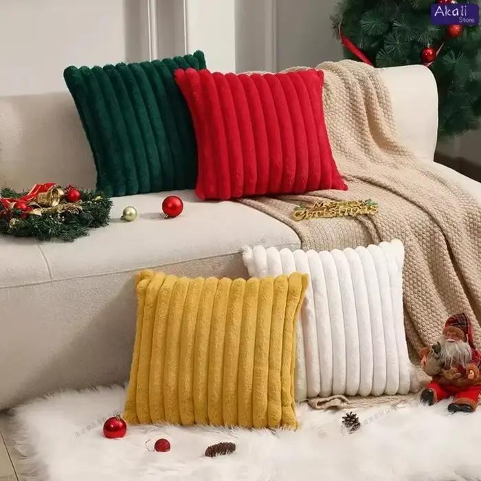 Juste de coussin en fausse fourrure de lapin, taie d'oreiller en peluche, douce et moelleuse, rayée, oreillers décoratifs, décoration d'intérieur de luxe pour canapé