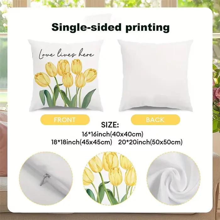 Taie d'oreiller en polyester avec motif de vélo et de tulipes jaunes