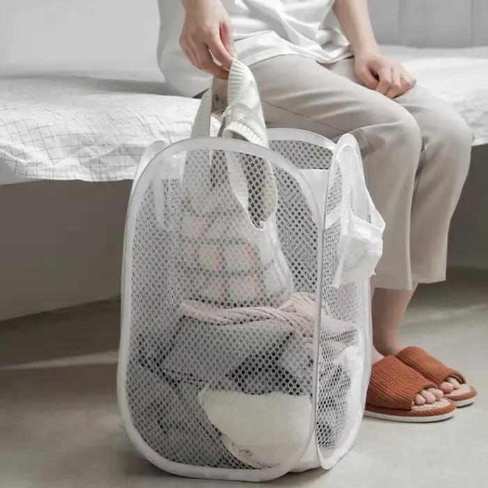 Panier à linge pliable, sac de rangement en maille pour organisateur de vêtements sales dans la salle de bain, salle de lavage, usage domestique