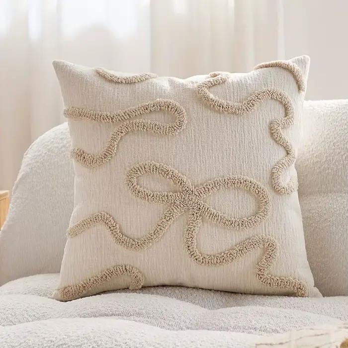 Housse de coussin en Chenille Ultra douce, avec nœud, pour canapé, salon, Style nordique, capitonnée, décorative